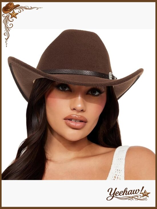 Adjustable Felt Cowboy Hat with Buckle Belt for Western Rodeo Outfits